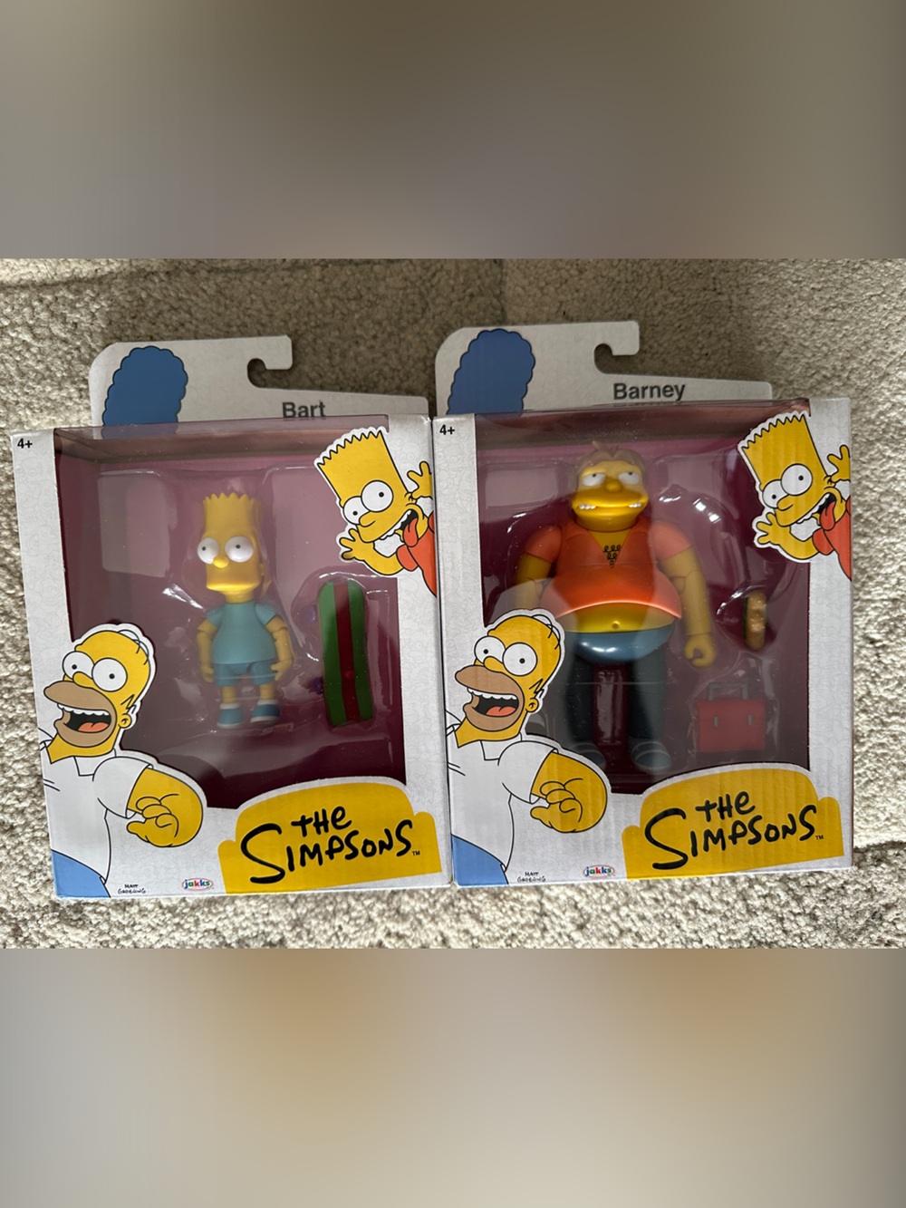 Bart Simpson & Barney Action Figures - Yellow, Blue, Orange 5 inch figures